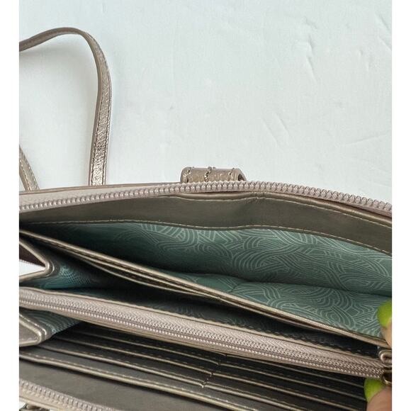 The Sak Leather Iris 3 in 1 Metallic Gold Crossbody Clutch Zip Around Wallet Bag - Picture 8 of 12